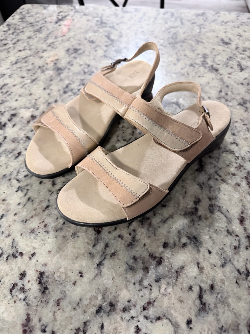 SAS Beige/Tan Velcro Slingback Sandals